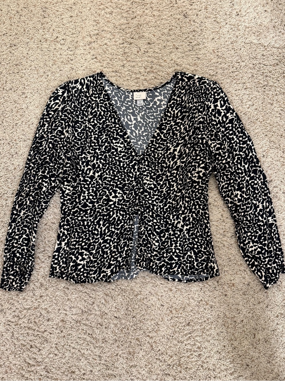 a new day Black and White Animal Print V-Neck Blouse